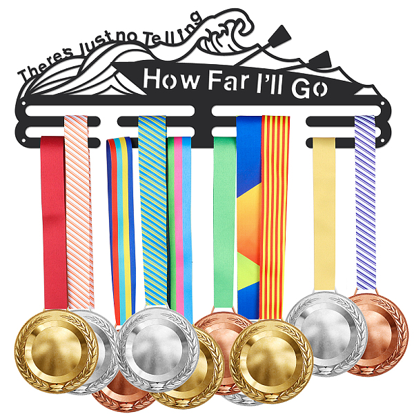 

PandaHall Fashion Iron Medal Hanger Holder Display Wall Rack, 2 Line, with Screws, Word There's Just No Telling How Far I'll Go...