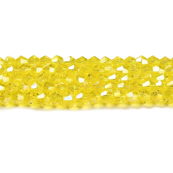

PandaHall Transparent Electroplate Glass Beads Strands, AB Color Plated, Faceted, Bicone, Yellow, 6x6mm, Hole: 1mm, about 45~47pcs/strand...