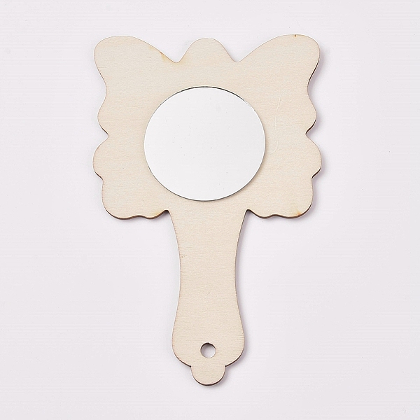 

PandaHall Unfinished Wooden Handheld Mirror, Mini Wooden Mirror for Kids DIY Handmade Craft, Butterfly Shape, Linen, 135x84.5x4mm, Hole: 5mm..., Brown