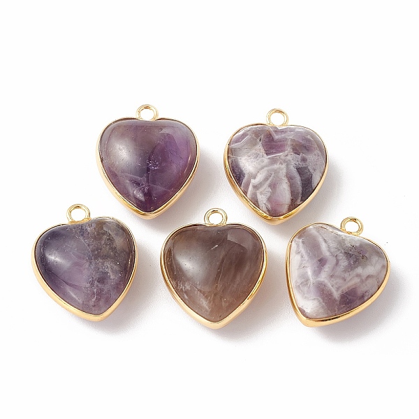 

PandaHall Natural Amethyst Pendants, with Golden Plated Brass Findings, Heart Charms, 18~19x15~17x7~10mm, Hole: 2mm Amethyst Heart