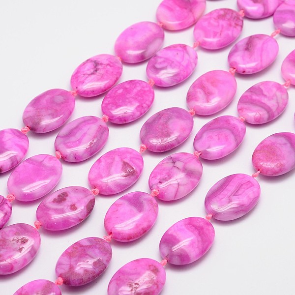 

PandaHall Oval Natural Crazy Lace Agate Bead Strands, Dyed, Deep Pink, 30x20x6mm, Hole: 1mm, about 12pcs/strand Crazy Agate Oval