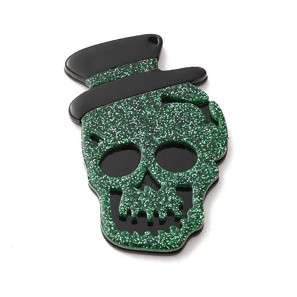 

PandaHall Halloween Acrylic Pendants, with Sequins, Skull with Hat Charm, Green, 45x30x4mm, Hole: 2mm Acrylic Skull Green