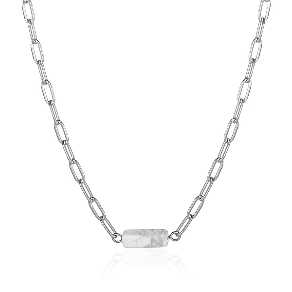 

PandaHall Stainless Steel Natural Howlite Necklaces for Women Howlite Column