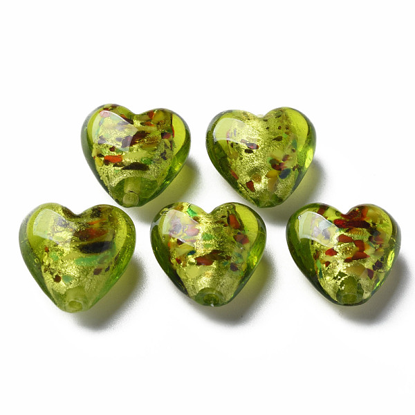 

PandaHall Handmade Lampwork Silver Foil Glass Beads, Heart, Green, 15~16x15.5x9~10mm, Hole: 1.2mm Silver Foil Heart Green