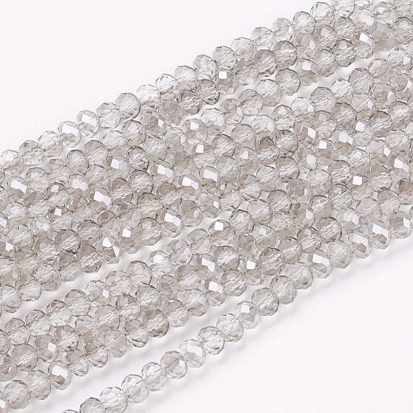 

PandaHall Transparent Glass Beads Strands, Faceted, Rondelle, Light Grey, 3x2mm, Hole: 0.8mm, about 185~190pcs/strand, 14.9~16.9 inch..., Gray