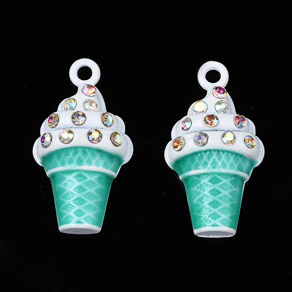 

PandaHall Rack Plating Alloy Enamel Pendants, with Crystal AB Rhinestone, Cadmium Free & Nickel Free & Lead Free, Ice Cream, Turquoise..., Green