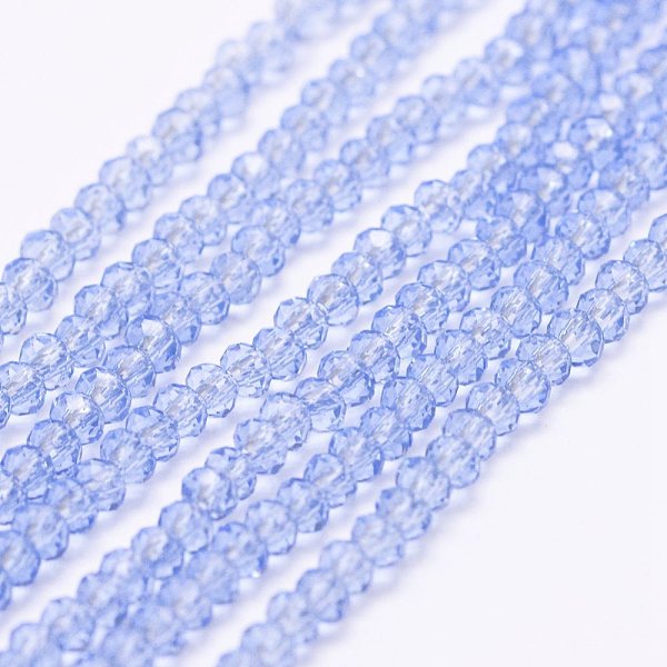 

PandaHall Transparent Glass Beads Strands, Faceted, Rondelle, Cornflower Blue, 2.5x1.5~2mm, Hole: 0.5mm, about 185~190pcs/strand, 13.7...