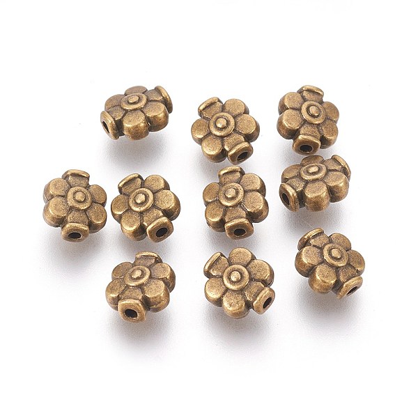 PandaHall Tibetan Style Alloy Beads, Lead Free & Cadmium Free, Flower, Antique Bronze, 9x8x5mm, Hole: 1.5mm Alloy Others