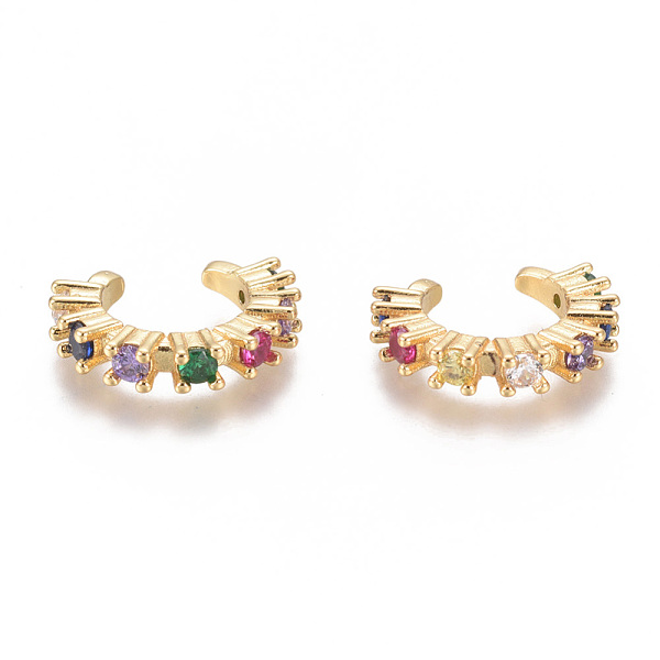 

PandaHall Golden Plated Brass Micro Pave Cubic Zirconia Cuff Earrings, Long-Lasting Plated, Colorful, 16.5x13.5x3.2mm Cubic Zirconia