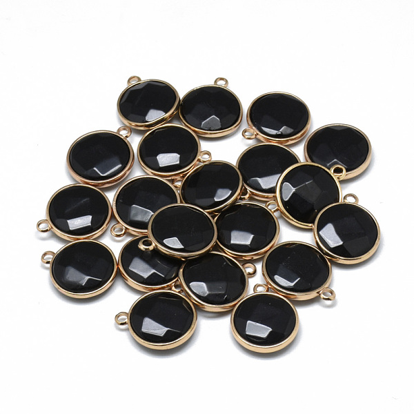 

PandaHall Dyed Natural Black Agate Pendants, with Golden Tone Brass Findings, Faceted, Flat Round, 21x18x6mm, Hole: 2mm Black Agate Flat...
