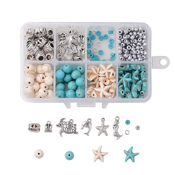 PandaHall Ocean Theme DIY Jewelry Sets, with Synthetic Turquoise Beads, Alloy Pendants & Beads, Baking Paint Glass Seed Beads, Sea Turtle &...