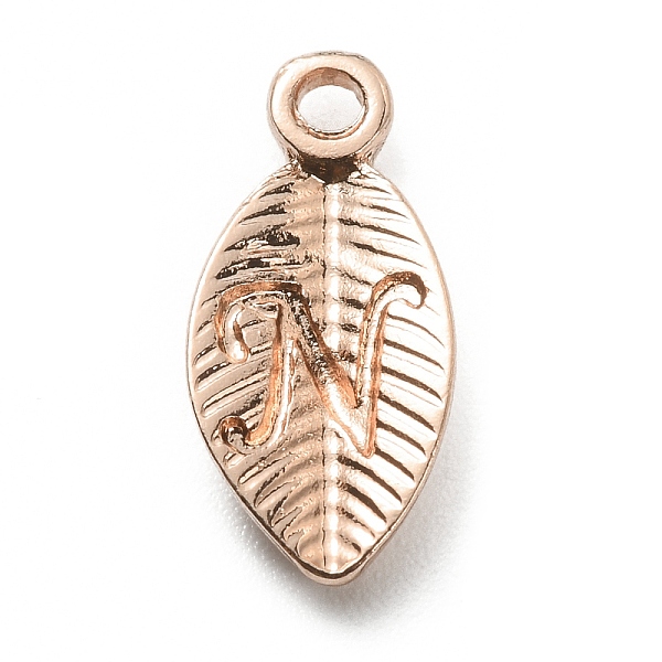 

PandaHall Alloy Pendants, Leaf with Letter Charm, Rose Gold, Letter.N, 15.5x7.5x2.5mm, Hole: 1.5mm Alloy Letter N