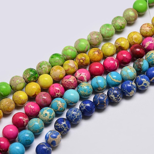 

PandaHall Natural Imperial Jasper Beads Strands, Round, Dyed, Mixed Color, 8mm, Hole: 1mm, about 48pcs/strand, 15.7 inch Imperial Jasper..., Multicolor