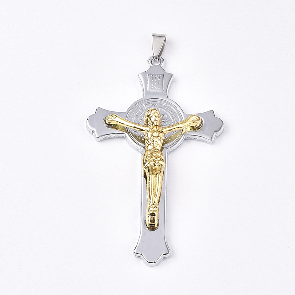 

PandaHall Alloy Big Pendants, Crucifix Cross, For Easter, Platinum & Golden, 75.5x45x10mm, Hole: 8~10x3~4mm Alloy Cross
