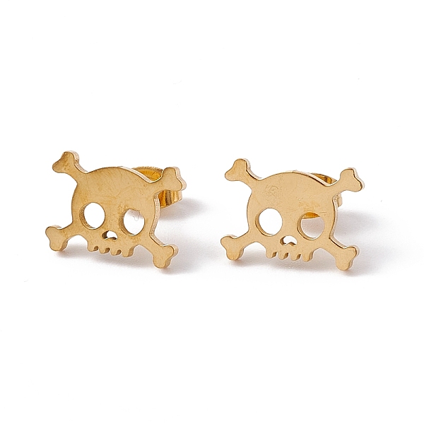 

PandaHall 304 Stainless Steel Tiny Hollow Out Skull Stud Earrings for Women, Golden, 10x13.5mm, Pin: 0.5mm 304 Stainless Steel Skull