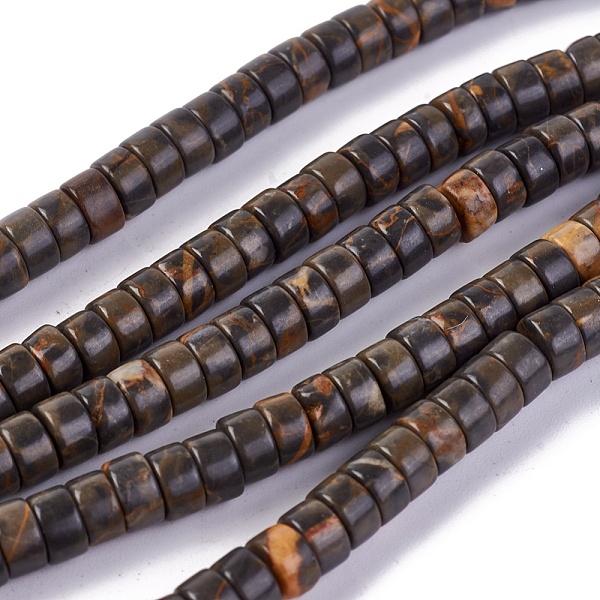 

PandaHall Natural Coffee Jasper Beads Strands, Heishi Beads, Flat Round/Disc, 6x3~3.3mm, Hole: 0.8mm, about 122pcs/strand, 16 inch(40cm)...