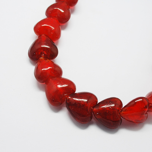 

PandaHall Handmade Gold Foil Glass Beads, Heart, Red, 15x15x10mm, Hole: 1~2mm Gold Foil Heart Red