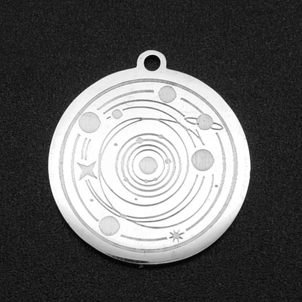

PandaHall 201 Stainless Steel Pendants, Laser Cut, Flat Round with Planet, Stainless Steel Color, 27x25x1mm, Hole: 1.4mm 201 Stainless Steel...