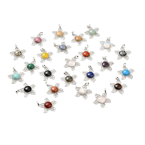 

PandaHall Natural & Synthetic Mixed Gemstone Pendants, Flower Charms, with Rack Plating Platinum Tone Brass Findings, Cadmium Free & Lead...