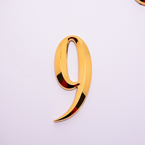 

PandaHall Plastic & PVC Number Sign Labels, Gold, Num.9, 9: 67.5x44x8mm Plastic Gold