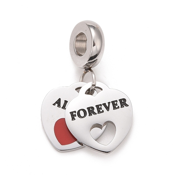 

PandaHall 304 Stainless Steel European Dangle Charms, Large Hole Pendants, with Black & Red Enamel, Heart with Word Forever, Stainless Steel...
