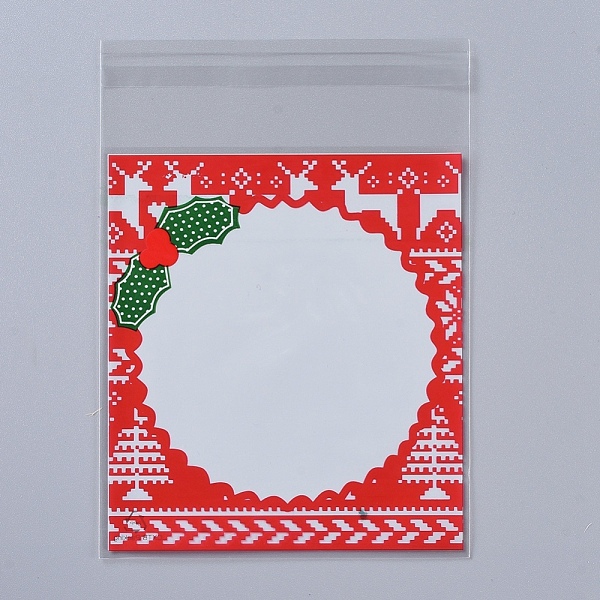 christmas cookie bags, opp cellophane bags, self adhesive candy bags, for party gift supplies, red, 13x10x0.01cm; 95~100pcs/bag
