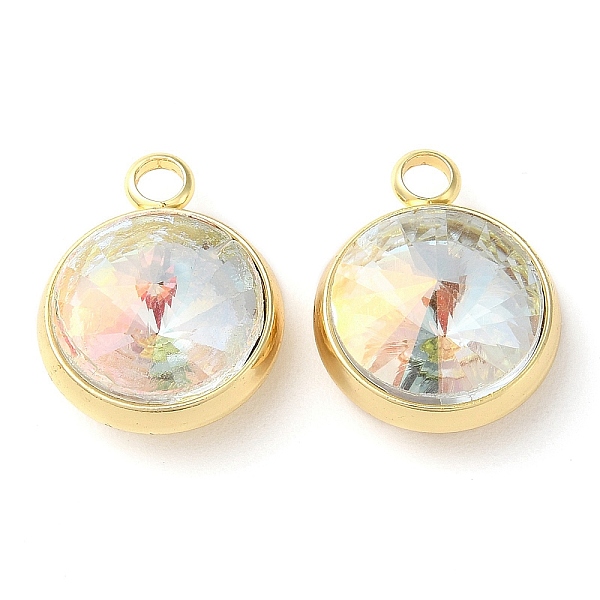 

PandaHall Brass Pendants, with Crystal AB Glass, Flat Round Charms, Real 18K Gold Plated, 18x14x7.5mm, Hole: 2.6mm Brass+Glass Flat Round..., Clear