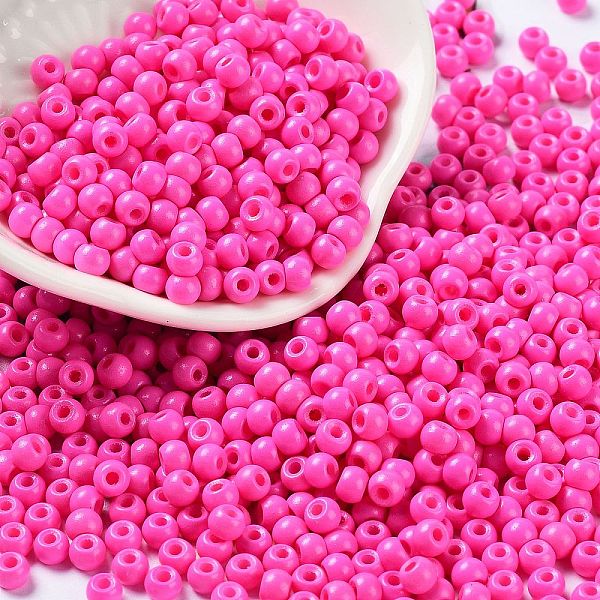 

PandaHall Baking Paint Glass Seed Beads, Round, Fuchsia, 4x3mm, Hole: 1.2mm, about 7650pcs/pound Glass Pink