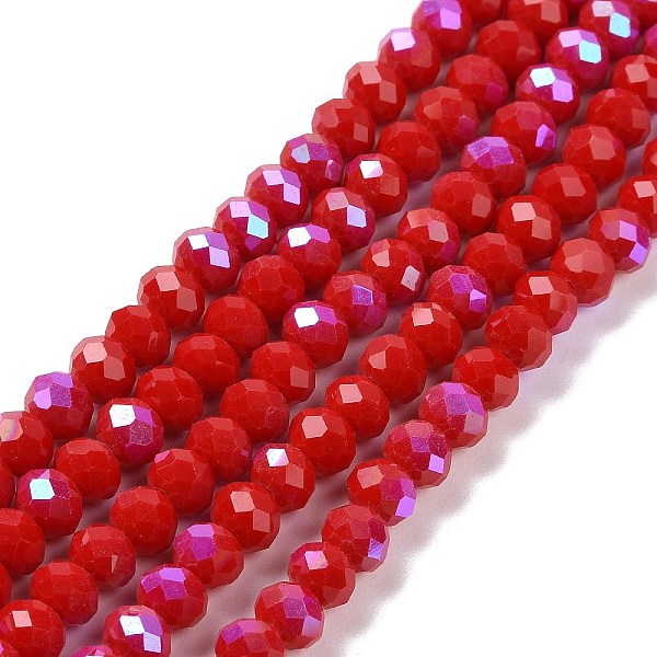 

PandaHall Electroplate Opaque Solid Color Glass Beads Strands, Half Rainbow Plated, Faceted, Rondelle, Dark Red, 3.5x3mm, Hole: 0.4mm, about...