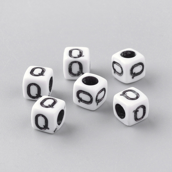 

PandaHall Opaque Acrylic Beads, Horizontal Hole, Letter Style, Cube, Letter.Q, 6x6x6mm, Hole: 3mm, about 300pcs/50g Acrylic Cube