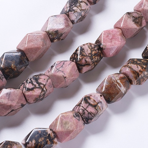 PandaHall Natural Rhodonite Beads Strands, Faceted, Rectangle, 17.5~19x13~14mm, Hole: 1mm, about 21pcs/strand, 15.7 inch Rhodonite Rectangle