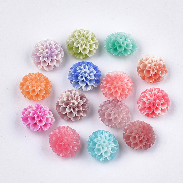 PandaHall Synthetic Coral Beads, Dyed, Lotus Flower, Mixed Color, 15x16x9.5mm, Hole: 1.4mm Synthetic Coral Flower Multicolor
