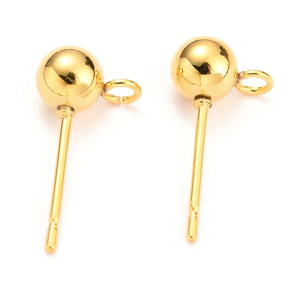 

PandaHall 304 Stainless Steel Ball Post Stud Earring Findings, with Loop and 316 Surgical Stainless Steel Pin, Real 18K Gold Plated...