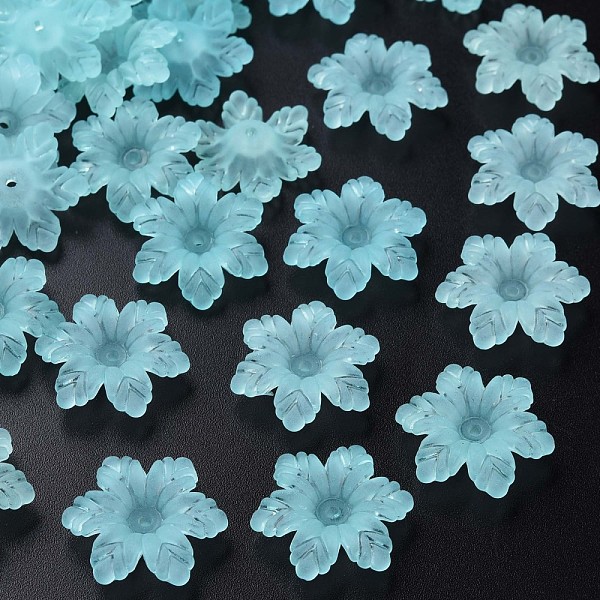 

PandaHall Transparent Acrylic Beads, Frosted, Flower, Cyan, 21x19x5.5mm, Hole: 1.6mm, about 930pcs/500g Acrylic Flower Cyan