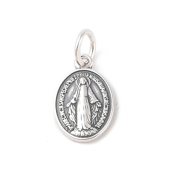 

PandaHall 999 Sterling Silver Oval with Virgin Religious Medal Charms with Jump Rings, Antique Silver, 14.5x9x1.5mm, Hole: 3.5mm Sterling...