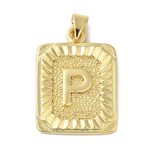 

PandaHall Rack Plating Brass Pendants, Long-Lasting Plated, Lead Free & Cadmium Free, Square with Letter Charms, Letter P, 24x17x2.5mm, Hole...