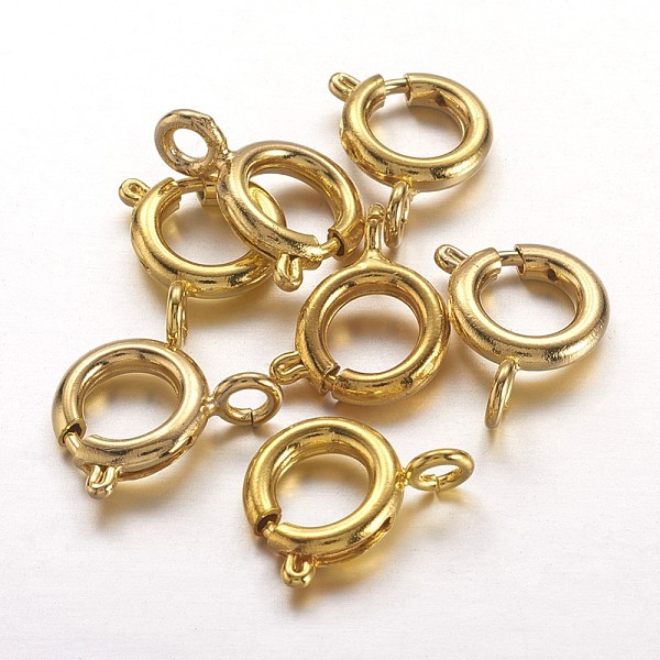 

PandaHall Brass Spring Ring Clasps, Great for Jewelry Making, Golden, 9mm, Hole: 1.5mm Brass