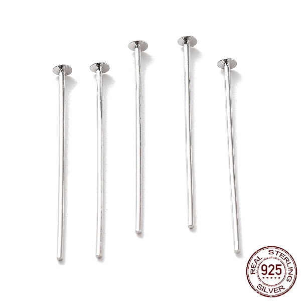 

PandaHall Rhodium Plated 925 Sterling Silver Flat Head Pins, Platinum, 24 Gauge, 30x0.5mm, Head: 1.5mm Sterling Silver
