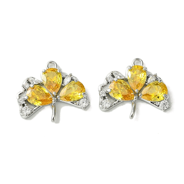 

PandaHall Real Platinum Plated Brass Pendants, with Glass, Clover Charms, Yellow, 16x18.5x4mm, Hole: 1.4mm Brass+Glass Clover Yellow