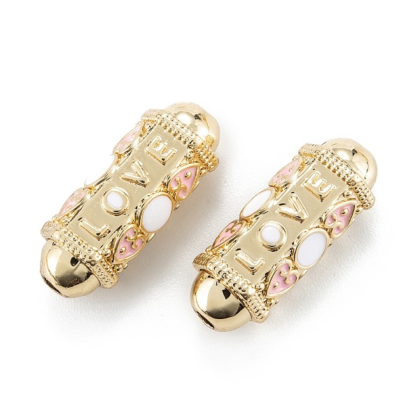 

PandaHall Real 18K Gold Plated Brass Tube Beads, with Enamel, Oval with Word Love, White, 21x8x7.5mm, Hole: 2mm Brass+Enamel Oval White
