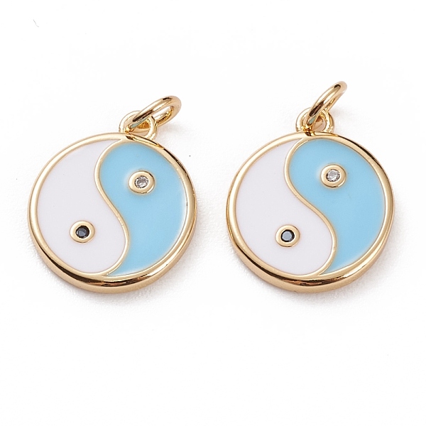 

PandaHall Brass Micro Pave Clear Cubic Zirconia Pendants, with Enamel & Jump Rings, Flat Round with Yin Yang, Real 18K Gold Plated, Light...