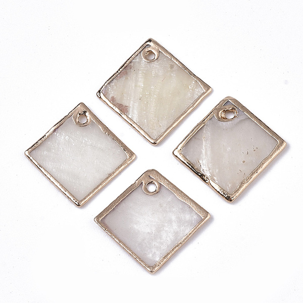 

PandaHall Natural Capiz Shell Pendants, Edge Golden Plated, Rhombus, Golden, 18~21x18~21x1~2mm, Hole: 1.5mm Capiz Shell Rhombus