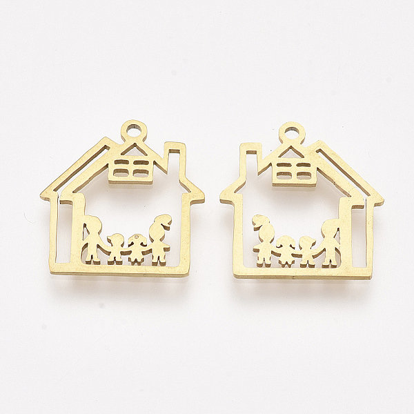 PandaHall 201 Stainless Steel Pendants, Laser Cut Pendants, House with Family, Golden, 17.5x16.5x1mm, Hole: 1.4mm 201 Stainless Steel...