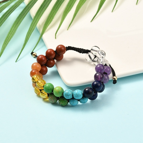 

PandaHall Round Natural & Synthetic Mixed Stone Crystal Braided Bead Bracelet for Girl Wome, 7 Chakra 3 Layer Bracelet, Colorful, Inner...