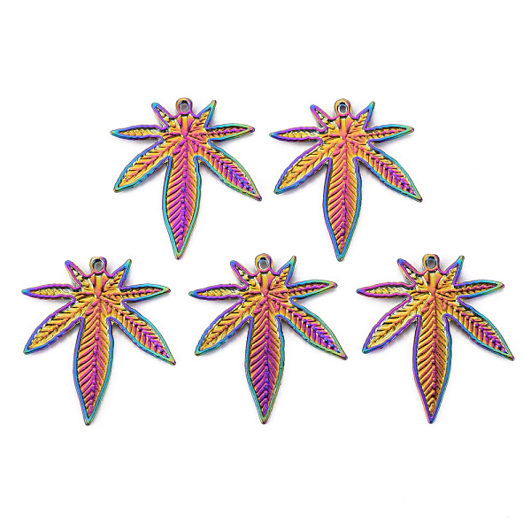 

PandaHall Alloy Pendants, Cadmium Free & Nickel Free & Lead Free, Maple Leaf, Rainbow Color, 39x33x2mm, Hole: 1.4mm Alloy Leaf