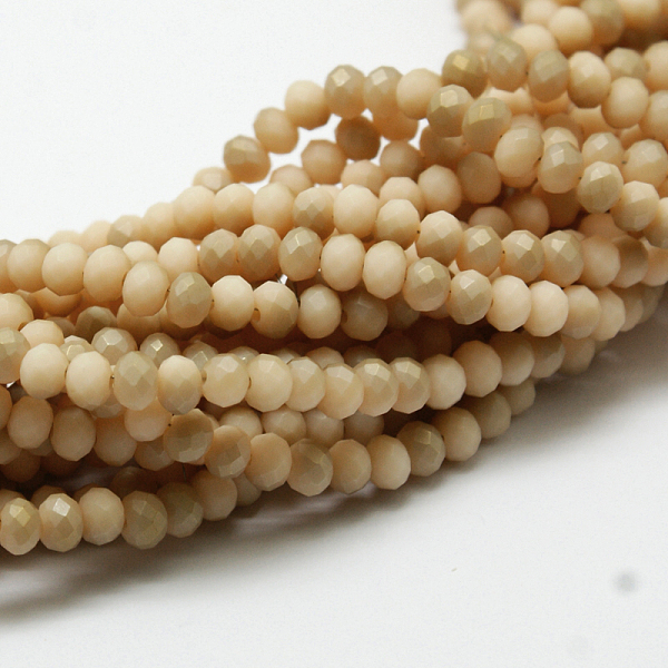 

PandaHall Half Rainbow Plated Faceted Rondelle Glass Bead Strands, Frosted, Cornsilk, 4~4.5x3~3.5mm, Hole: 0.8mm, about 150pcs/strand, 15.1..., Gold
