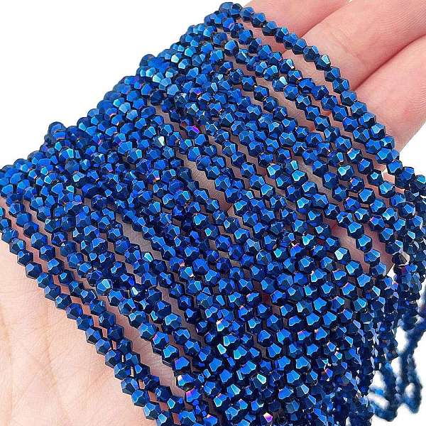 

PandaHall Transparent Electroplate Glass Beads Strands, Full Plated, Faceted, Bicone, Blue Plated, 3x2.5mm, Hole: 0.7mm, about...