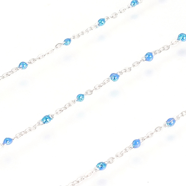 

PandaHall 304 Stainless Steel Handmade Beaded Chain, Cable Chains, with Enamel and Glitter Powder, Soldered, with Spool, Flat Oval, Sky Blue...