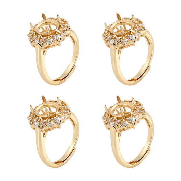 

PandaHall 4 Pcs Claw Ring Blank, 17.3mm Adjustable Brass Ring Base Golden Clear Cubic Zirconia Finger Ring Components Micro Pave Ring...