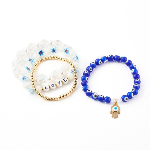 

PandaHall 4Pcs 4 Styles Stretch Bracelets Sets, with Evil Eye Lampwork Beads, Acrylic & Glass & Brass Beads, Word Love Golden, Mixed Color..., Multicolor
